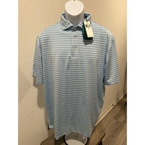 RLX Ralph Lauren Mens Golf Short Sleeve Polo Shirt XL Blue Green Striped Wicking